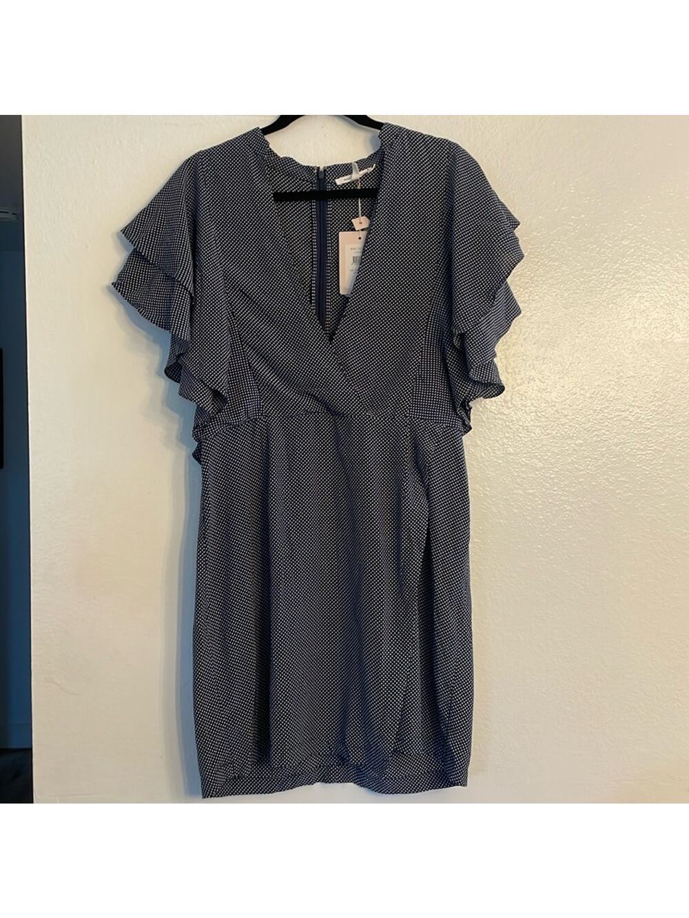 NWT Avec Les Filles Polka Dot Dress Navy & White Belted Elegance